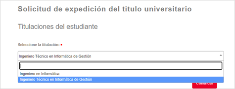 2 - Selecciona la titulación para la que solicitas el título